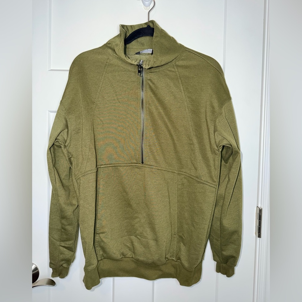 Olive Mock Neck Half Zip Pullover - image 1